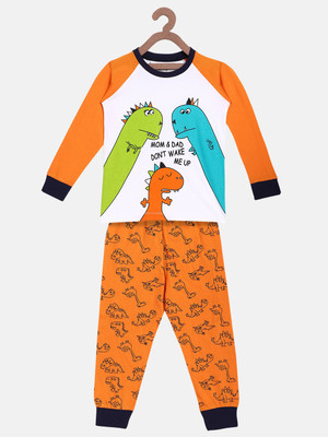 Lazy Shark Kids Nightwear Boys Printed Cotton Blend(Orange Pack of 1)