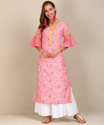 BIBA Women Printed Straight KurtaPink