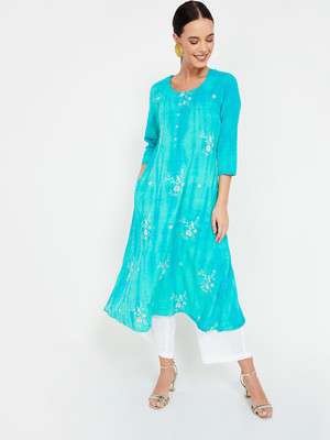 Melange by Lifestyle Women Embroidered A-line Kurta(Light Blue)