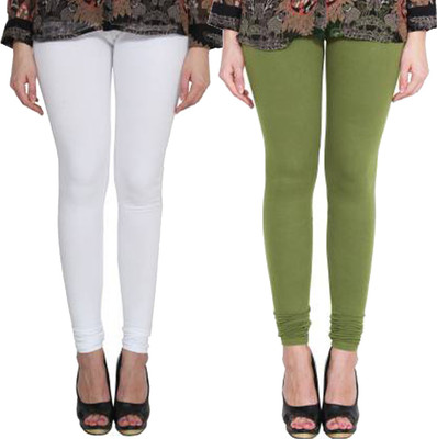 Clarita Churidar  Ethnic Wear Legging(White, Green, Solid)