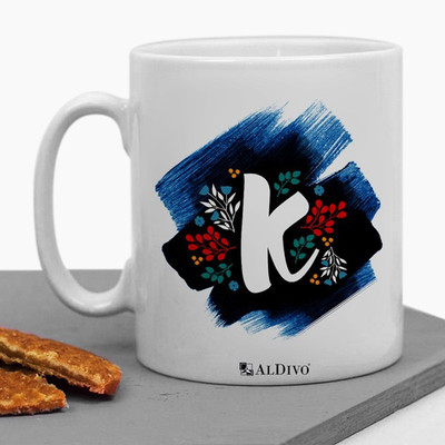 alDivo Printed Alphabet Your Name First Letter K Ceramic Coffee Mug(350 ml)