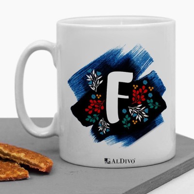 alDivo Printed Alphabet Your Name First Letter F Ceramic Coffee Mug(350 ml)