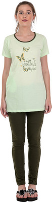 Kaily Women Printed, Solid Green Top & Pyjama Set
