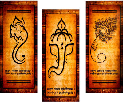 Indianara LORD GANESHA Art (2605) Digital Reprint 15 inch x 6 inch Painting(Without Frame, Pack of 3)