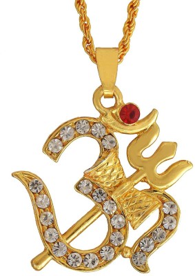 BRBRIK Gold Covered CZ Mahadev Shiv Symbols Half Moon, Damru, Om& Trishul, All in one Pendant For Men and Women Gold-plated Cubic Zirconia Alloy Locket