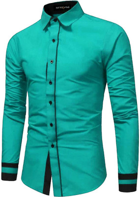 DEELMO Men Solid Casual Light Blue Shirt