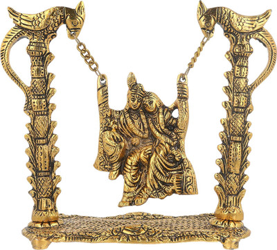 KridayKraft Radha Krishna on swing jhula gold plated for Home Decor Showpiece Gifts Idols Decorative Showpiece  -  19 cm(Aluminium, Gold)