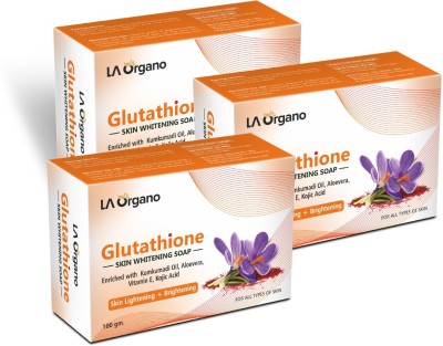 LA Organo Glutathione Kumkumadi Skin Lightening & Brightening Soap For All Skin Type-Pack of 3(3 x 100 g)