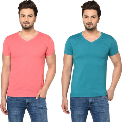 Adorbs Solid Men V Neck Multicolor T-Shirt