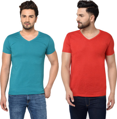 Jangoboy Solid Men V Neck Multicolor T-Shirt