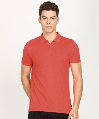 Scotch and Soda Solid Men Polo Neck Red T-Shirt