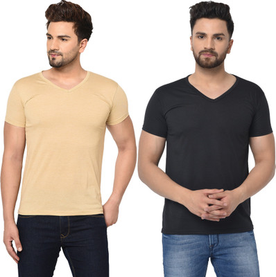 Adorbs Solid Men V Neck Multicolor T-Shirt