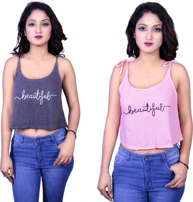 Kanchan World Beach Wear No Sleeve Printed Women Multicolor Top