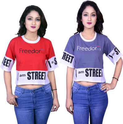 Deep Collection Casual Half Sleeve Printed Women Multicolor Top