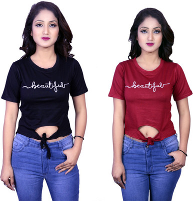 Deep Collection Casual Half Sleeve Printed Women Multicolor Top