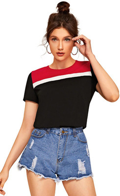gajanand creation Colorblock Women Round Neck Red T-Shirt