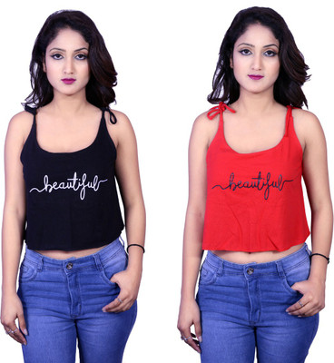 Kanchan World Beach Wear No Sleeve Printed Women Multicolor Top