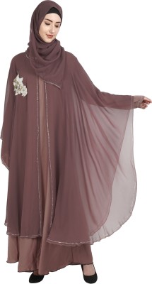 ZUZUU Polyester Self Design, Solid Burqa With Hijab(Brown)