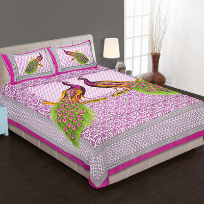 WAR TRADE 104 TC Cotton Double Printed Flat Bedsheet(Pack of 1, Multicolor)