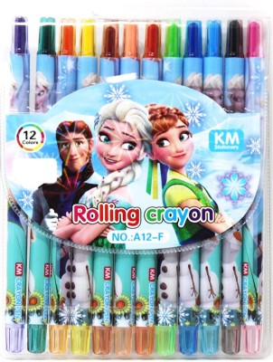 R H lifestyle Colorful Cartoon Print Twist-up Rotating Rolling Crayons Stick Pen for Kids Stylish and Attractive Perfect for Gifting Purpose Return Gifts Birthday 12 Colors(Set of 1, Multicolor)