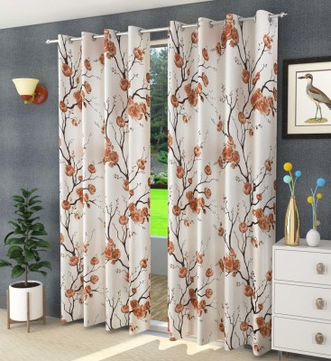 goycors 274 cm (9 ft) Polyester Semi Transparent Long Door Curtain (Pack Of 2)(Floral, Coffee_9 Ft)