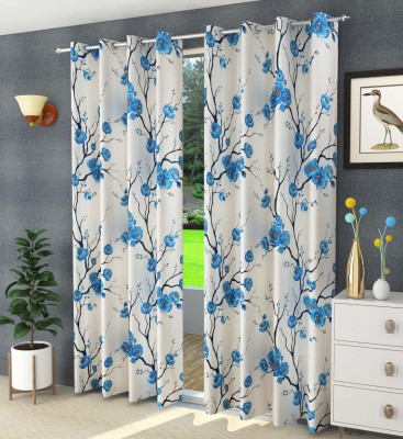 goycors 274 cm (9 ft) Polyester Semi Transparent Long Door Curtain (Pack Of 2)(Floral, Aqua Blue_9 Ft)