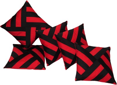 ZIKRAK EXIM Striped Cushions Cover(Pack of 5, 40 cm*40 cm, Red, Black)