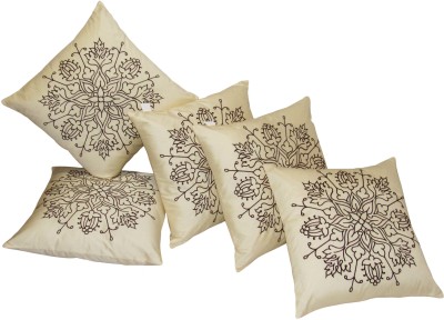 ZIKRAK EXIM Embroidered Cushions Cover(Pack of 5, 40 cm*40 cm, Beige, Brown)
