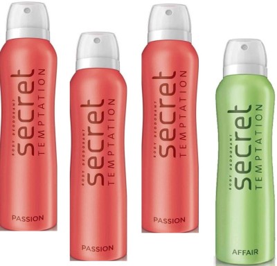secret temptation (3 PASSION + 1 AFFAIR) - 150ml each - 3P1a Deodorant Spray  -  For Women(600 ml, Pack of 4)