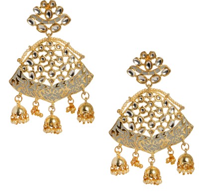 Adorn Ethnic Meenakari Pearl Earring For Women Metal Drops & Danglers, Chandbali Earring