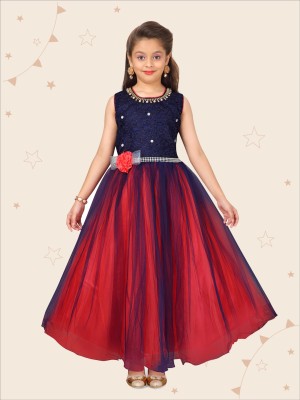 Kidotsav Girls Maxi/Full Length Party Dress(Red, Sleeveless)