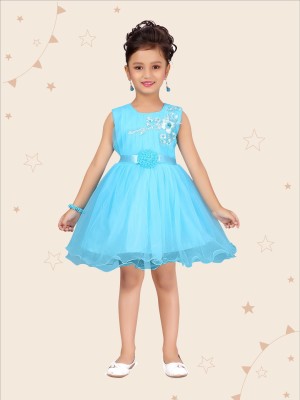 Kidotsav Girls Midi/Knee Length Casual Dress(Blue, Sleeveless)