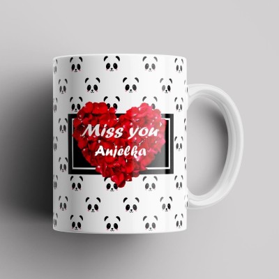 Beautum MISS YOU Anjelka Name Printed Best Gift White Creamic. Gift for girlfriend, Gift for boyfriend, Gift for best friend Model No:EBMSU001526 Ceramic Coffee Mug(350 ml)