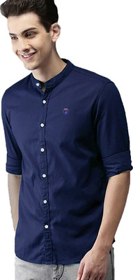 FUBAR Men Solid Casual Blue Shirt