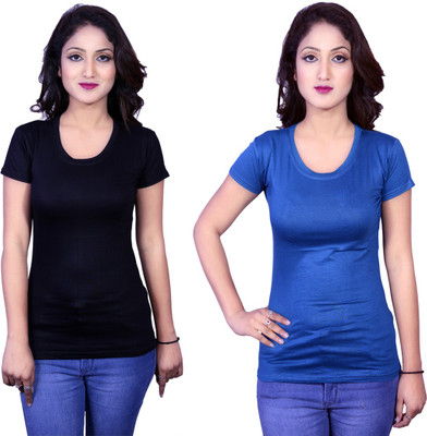 Kanchan World Solid Women Round Neck Multicolor T-Shirt