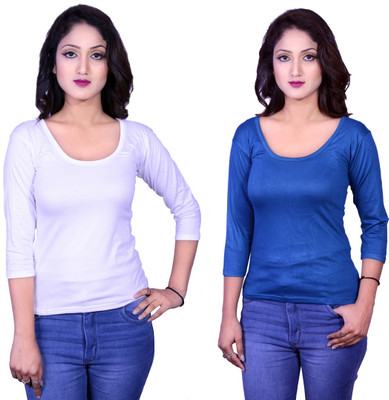 Deep Collection Solid Women Round Neck Multicolor T-Shirt