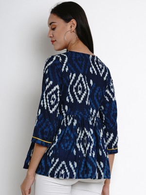 Bhama COUTURE Casual 3/4 Sleeve Printed Women Blue Top