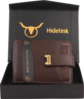 Hidelink Men Brown Genuine Leather Wallet(6 Card Slots)