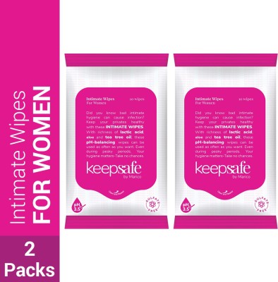 KeepSafe by Marico Intimate Wipes for Women,Rich in Aloe & Tea Tree Oil, 2 Packs Intimate Wipes (10 Sheets, Pack of 2)