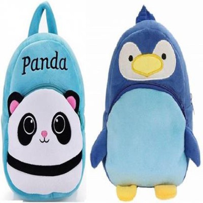 ForChild NEW BLUE PANDA + PENGUIN COMBO Premium Quality Soft School Bag For Baby, Age 2 - 5 Year, waterproof backpack, (14inch) Backpack  (Multicolor, 14 inch) School Bag(Multicolor, 10 L)