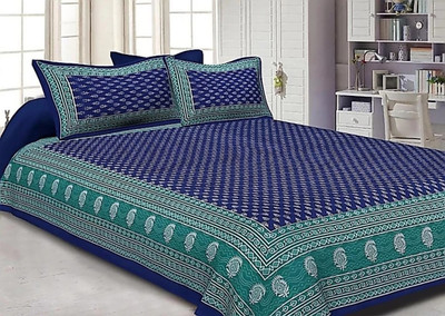 Vishal Enterprises 144 TC Cotton Double Printed Flat Bedsheet(Pack of 1, Blue)