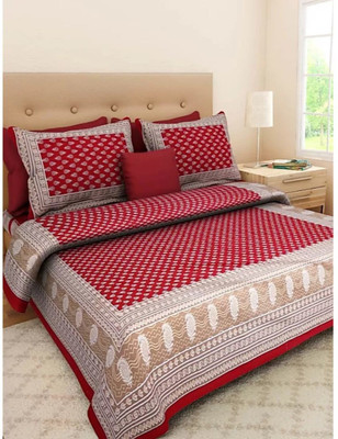 Radhe Rani 150 TC Cotton Double Jaipuri Prints Flat Bedsheet(Pack of 1, Red)