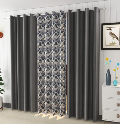 La elite 182 cm (6 ft) Polyester Window Curtain (Pack Of 3)(Printed, Grey)