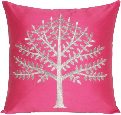 ZIKRAK EXIM Embroidered Cushions Cover(40 cm*40 cm, Pink, Silver)