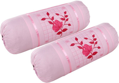 Divine Homes Cotton Bolsters Cover(Pack of 2, 38 cm*80 cm, Pink)
