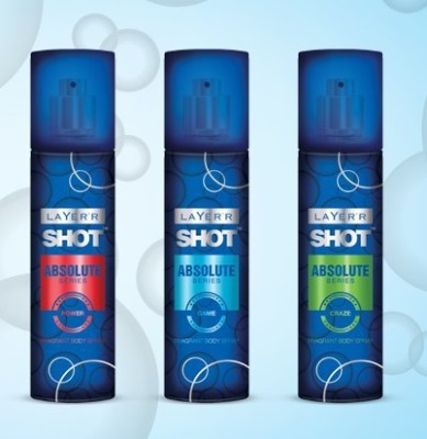 LAYER'R Shot Perfume Body Spray Absolute SERIES ALL 3 (POWER, GAME, CRAZE) Body Spray  -  For Men & Women(375 ml, Pack of 3)