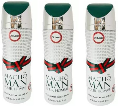 St. Louis Macho Man Pour Homme Body Spray  -  For Men & Women(600 ml, Pack of 3)