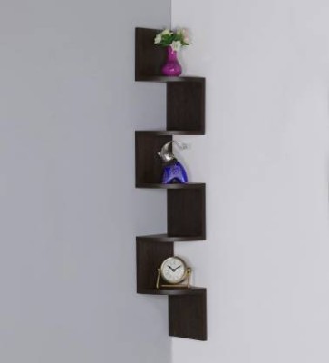 OnlineCraft wooden zigzag 11 ( BLACK) Wooden Wall Shelf(Number of Shelves - 5, Black)