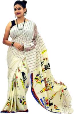 usk Printed Bollywood Pure Cotton Saree(Multicolor)