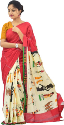 usk Printed Bollywood Pure Cotton Saree(Multicolor)